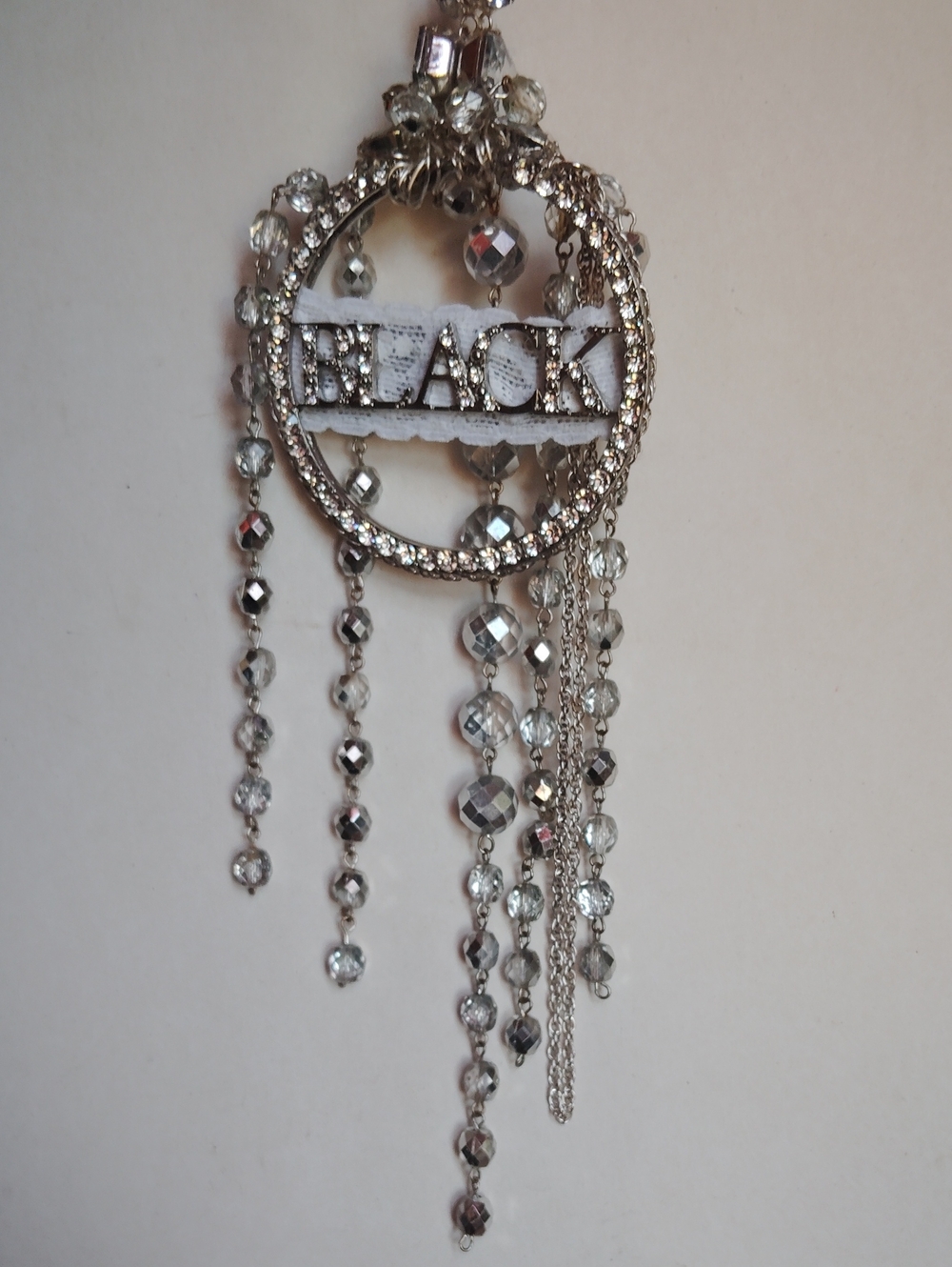 Sparkling Silver Black Queen Bag Charm Keychain Sun catcher Handmade Upcycled